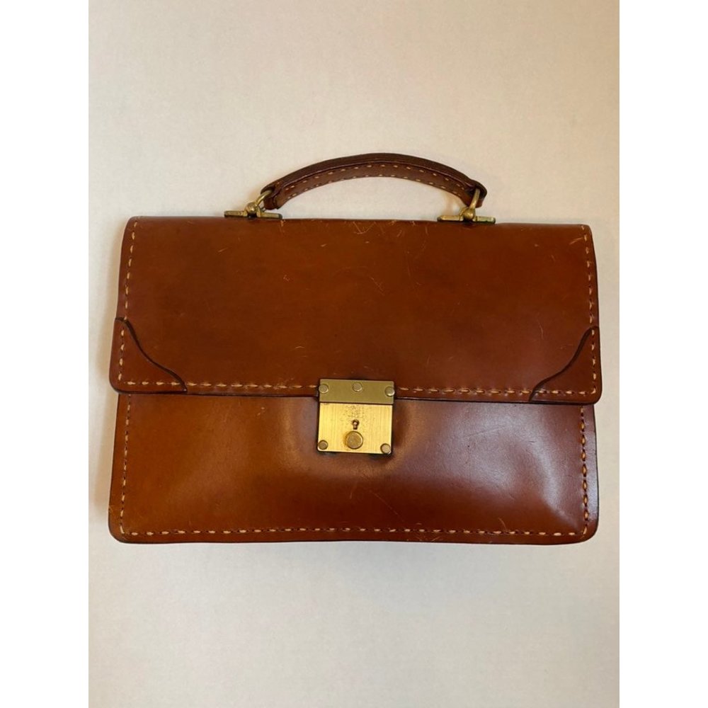 Small Brown Vintage Leather Briefcase Bag with Lock & Key